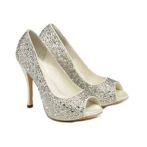 Benjamin Adams Charlize Leather Crystal Embellished Peep Toe Heels Size 36